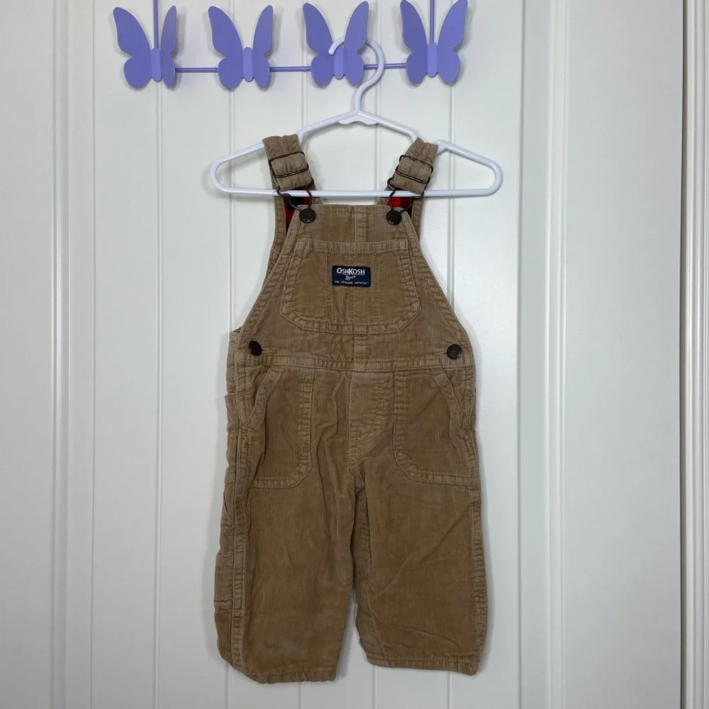 NWOT Oshkosh B’gosh baby light‎ tan soft corduroy overalls 6 months
